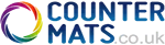 Small CounterMats.co.uk Logo: The Word CounterMats.co.uk In Blue With a Multicoloured Ring To The Right Of The Wordmark